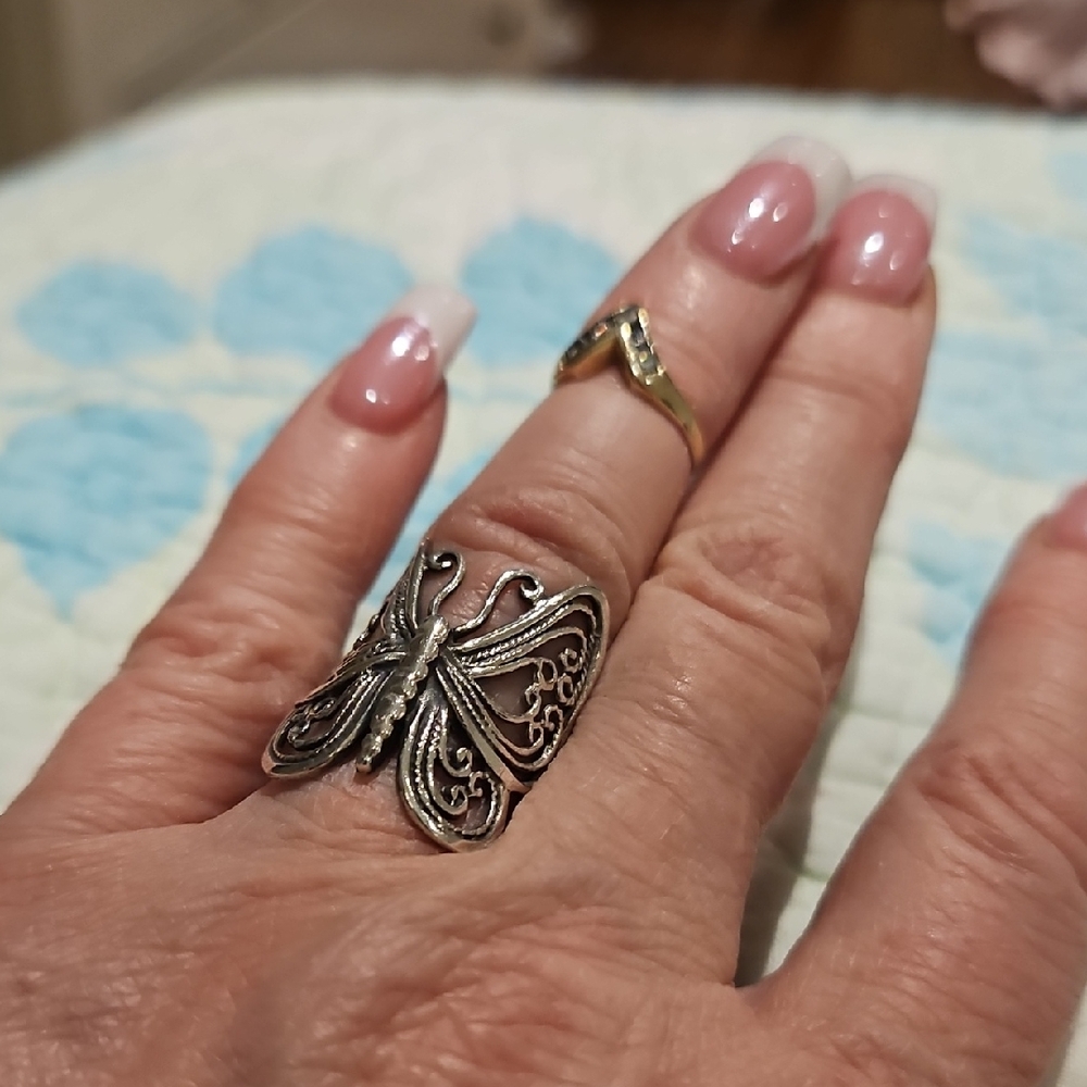 Butterfly Filigree Statement Ring in Silver Tone